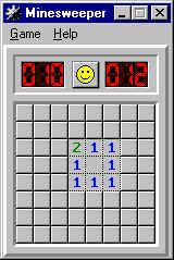Minesweeper (Windows) screenshot: Trying to locate mines... No mines in this square.