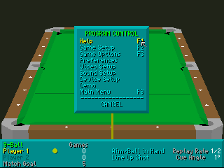 Virtual Pool (DOS) screenshot: Setting up a game.