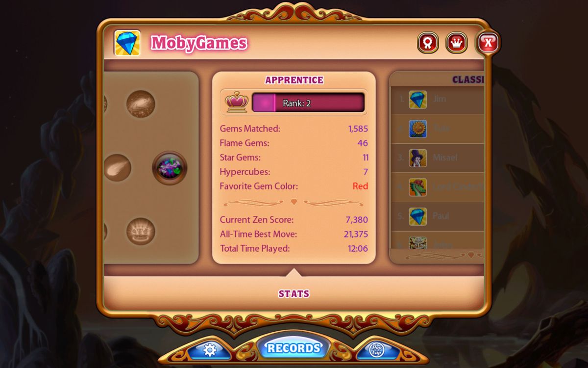 Bejeweled: Classic (Android) screenshot: Ranking and progress