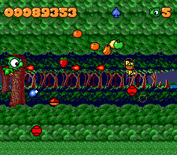 Coryoon: Child of Dragon (TurboGrafx-16) screenshot: An initial torrent of fruit