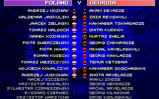 Sensible World of Soccer (DOS) screenshot: Poland vs Georgia - teams