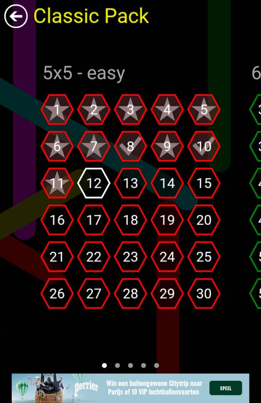Flow Free: Hexes (Android) screenshot: Level progress for the Classic Pack