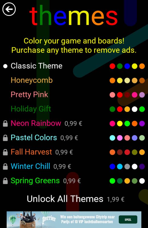 Flow Free: Hexes (Android) screenshot: The available themes
