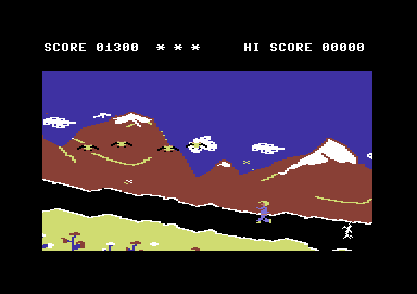 Monkey Magic (Commodore 64) screenshot: Shooting at the birds