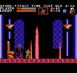 Castlevania III: Dracula's Curse (NES) screenshot: Dracula can conjure flames.