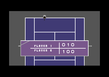Tie Break (Commodore 64) screenshot: Score is tied after 2 sets.