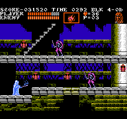 Castlevania III: Dracula's Curse (NES) screenshot: Syfa is physically weak, but can use powerful magic.