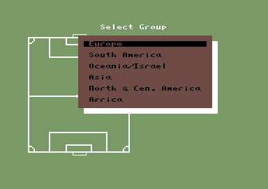 Football Manager: World Cup Edition 1990 (Commodore 64) screenshot: Pick a group.
