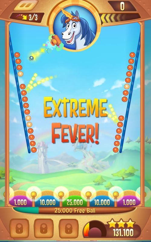 Peggle: Blast (Android) screenshot: Extreme Fever activated. Note the coloured parts at the bottom that can be used to spell BLAST.