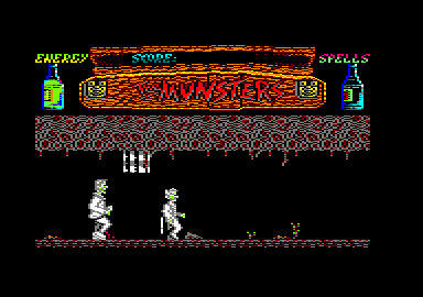 The Munsters (Amstrad CPC) screenshot: After you find Herman, he follows (and you control) Grandpa.