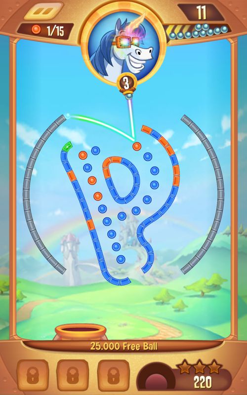 Peggle: Blast (Android) screenshot: Aiming with the super guide.