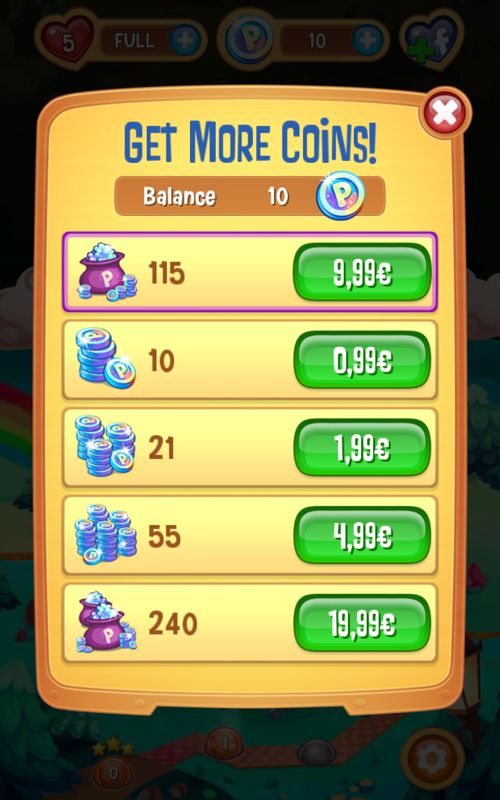 Peggle: Blast (Android) screenshot: In-app purchases for the premium coins currency