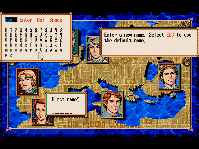New Horizons (DOS) screenshot: Set up your character