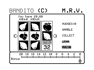 Bandito (Dragon 32/64) screenshot: You can choose to "hold" some fruits