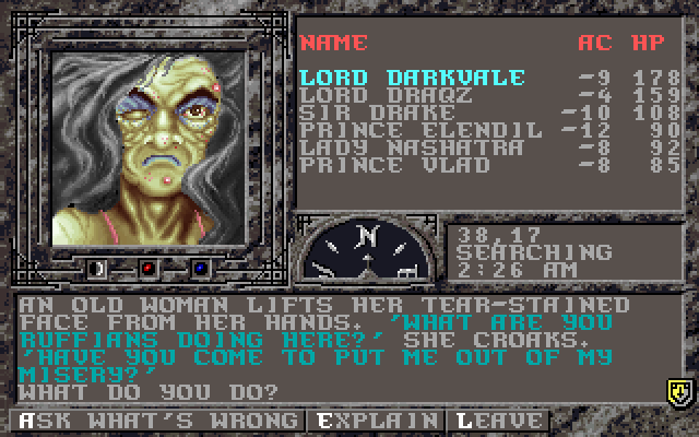 The Dark Queen of Krynn (DOS) screenshot: (Before) This is what happens when you pick on Black Mage's