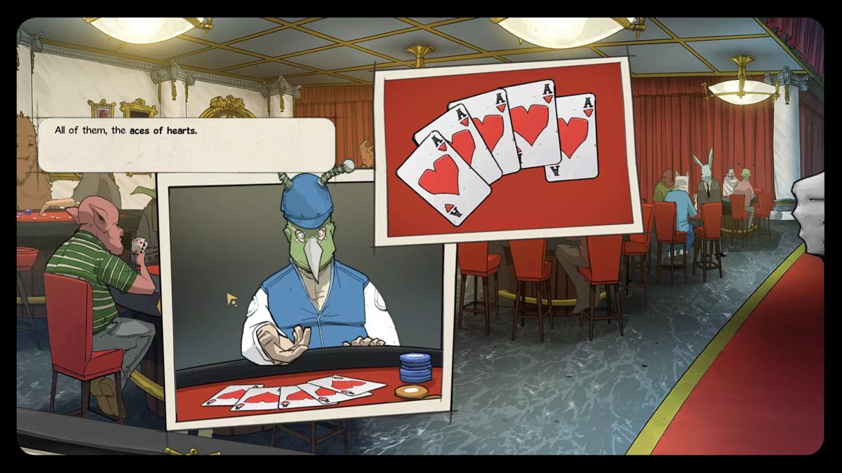 The Interactive Adventures of Dog Mendonça & Pizza Boy (Windows) screenshot: Cards unveil "the cardsharper"