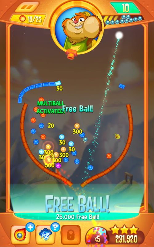 Peggle: Blast (Android) screenshot: A free ball has been scored.