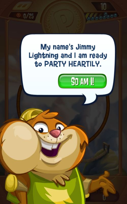 Peggle: Blast (Android) screenshot: Jimmy Lightning is introduced.