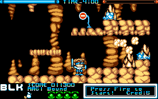 Chiki Chiki Boys (Amiga) screenshot: Exploring the cave