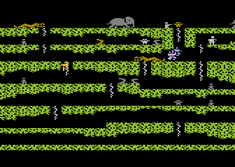 Floyd of the Jungle (Version II) (Atari 8-bit) screenshot: Can you be first near the girl?