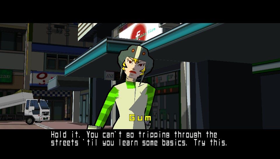 Jet Grind Radio (PS Vita) screenshot: Gum is going to teach you the basics of skating (Trial version)