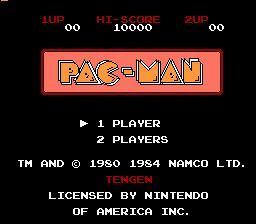 Pac-Man (NES) screenshot: Title screen (Tengen release)