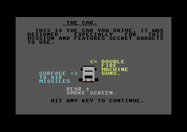 007 Car Chase (Commodore 64) screenshot: Instructions - Part 2
