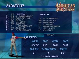 Ken Griffey Jr.'s Slugfest (Nintendo 64) screenshot: My lineup.