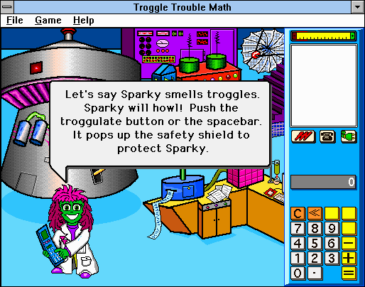 Troggle Trouble Math (Windows 3.x) screenshot: The Troggulator