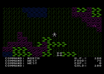 Ultima (Atari 8-bit) screenshot: World exploration view