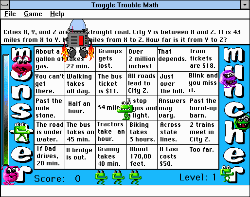 Troggle Trouble Math (Windows 3.x) screenshot: TROG captures Muncher