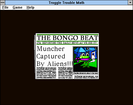 Troggle Trouble Math (Windows 3.x) screenshot: Muncher Captured By Aliens!!!