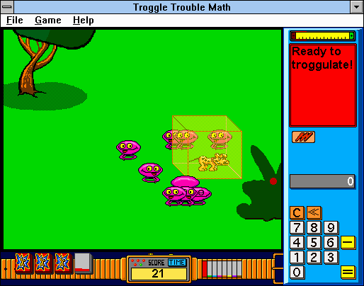 Troggle Trouble Math (Windows 3.x) screenshot: Ready to troggulate!