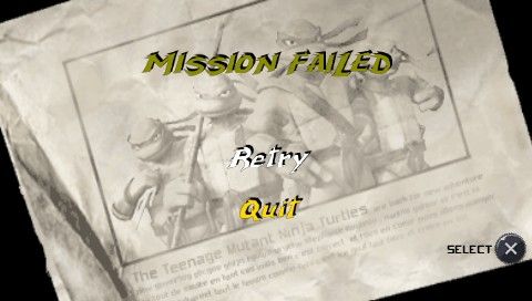 TMNT (PSP) screenshot: Mission failed