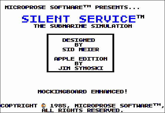 Silent Service (Apple II) screenshot: Credits