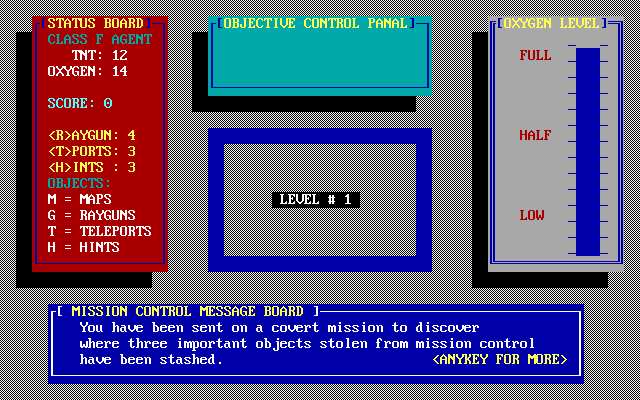 Maze Mission Adventure Game (DOS) screenshot: Your mission