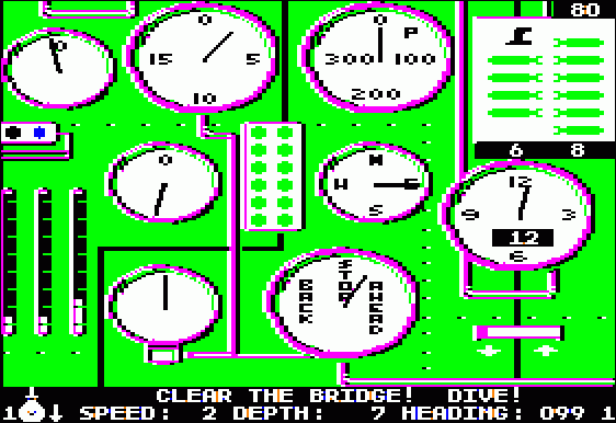 Silent Service (Apple II) screenshot: Gauges for all systems