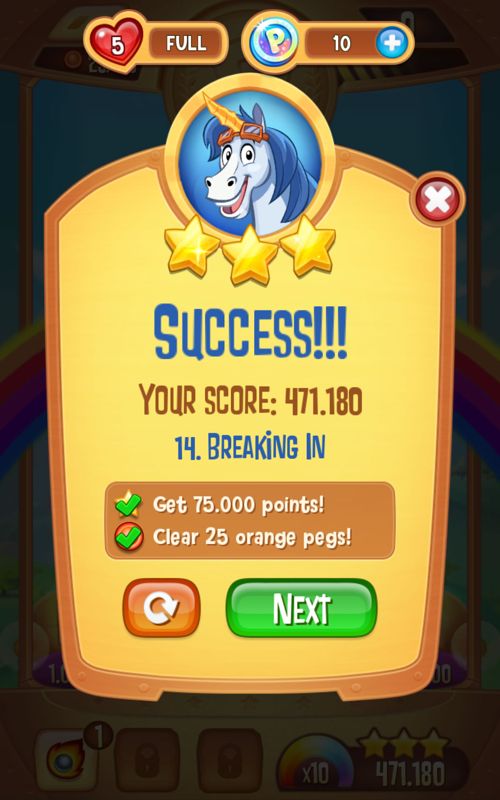 Peggle: Blast (Android) screenshot: Level complete