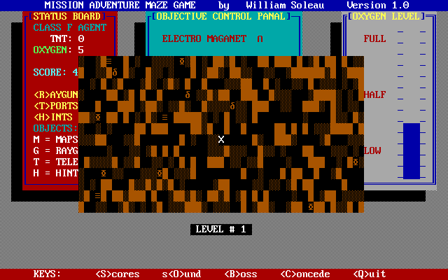 Maze Mission Adventure Game (DOS) screenshot: The map-enlarger power-up in effect