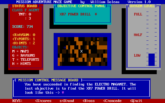 Maze Mission Adventure Game (DOS) screenshot: Finding a necessary item!