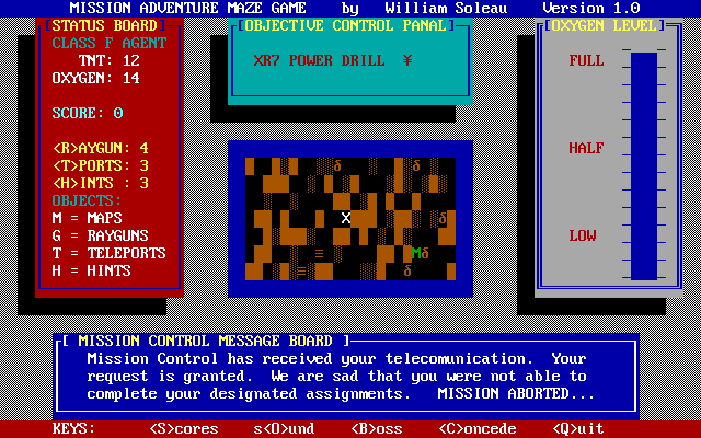 Maze Mission Adventure Game (DOS) screenshot: Alternately, you have the option of conceding.