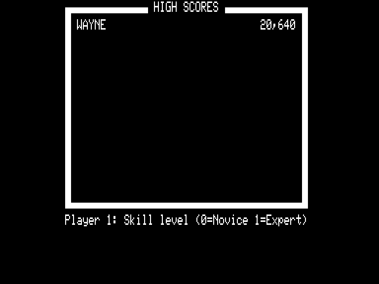 Sea Dragon (TRS-80) screenshot: Select skill level