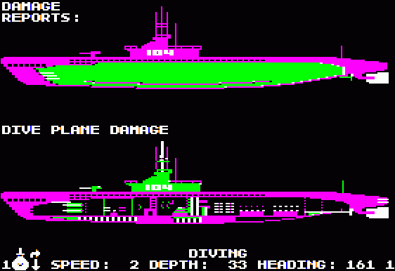 Silent Service (Apple II) screenshot: Damage reports