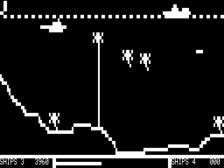 Sea Dragon (TRS-80) screenshot: Ships dropping depth charges