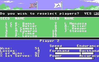 Serve & Volley (Commodore 64) screenshot: Selecting the tennis players.