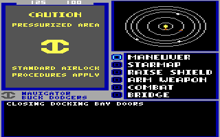 Starflight (DOS) screenshot: Docked at star port. (EGA/Tandy)