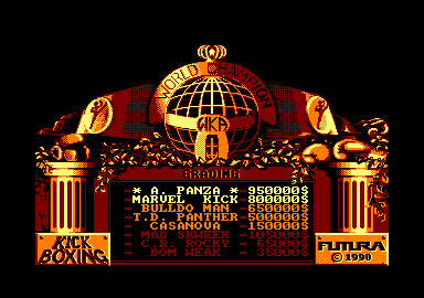 Panza Kick Boxing (Amstrad CPC) screenshot: Grading (high scores)