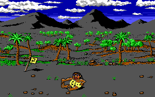 Caveman Ugh-Lympics (DOS) screenshot: Mate Toss - I got a thumbs down for that toss.