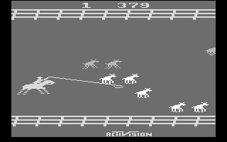Stampede (Atari 2600) screenshot: The game in black and white mode