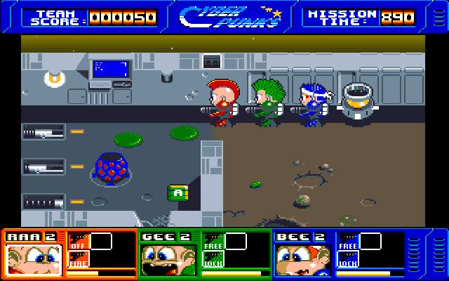 CyberPunks (Amiga) screenshot: One of the aliens guarding a teleport pad